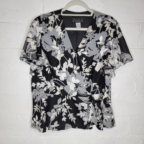 Alex Evenings Jackets & Blazers - Alex Evenings Women's XL Jacket Black Silver Flowers Short Sleeve